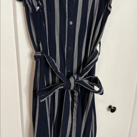 Lucky Brand - Small Striped Navy Dress - Ruffle Shoulder - button down - Picture 3 of 6